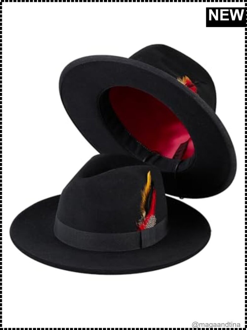Wool Felt Wide Brim Fedora Hat Adjustable Drawstring Panama Style